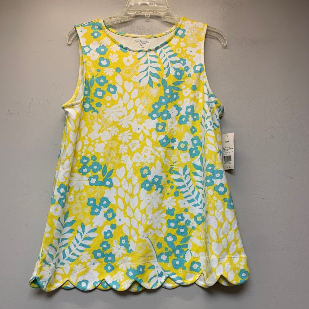 Kim Rogers Scallop Top Petite Medium Yellow New Sleeveless Floral 13921SPX000008